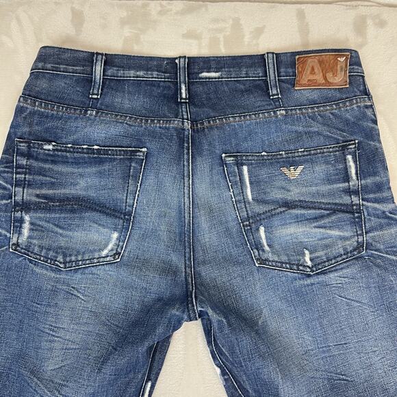 Armani Jeans Mens 33x30 Blue Denim Distressed Button Fly Grunge Streetwear - Picture 11 of 13